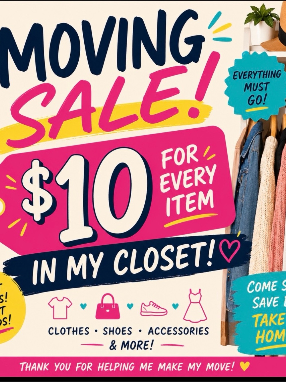Moving Sale Graphic - Pink, Navy & Yellow